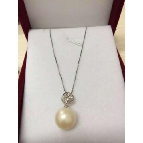 100% nature freshwater round pearl necklace with 925 silver chain