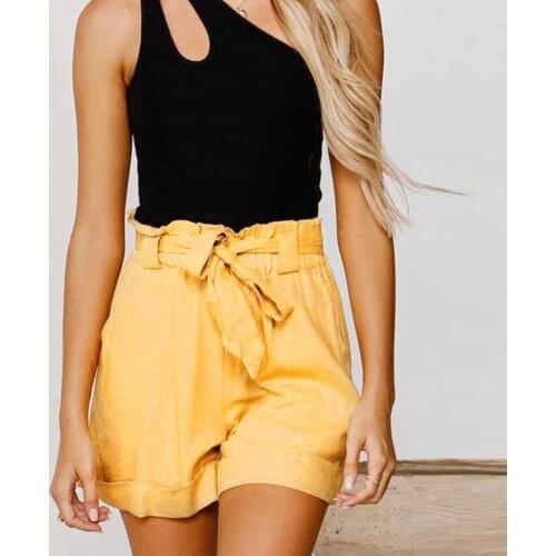 Belt Knot Solid High waisted Casual Short Bermuda Fashion cheap stuff Pockets Cotton and linen shorts Women Drop Shipping Шорты