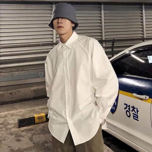 Net Red Shirts for Men Shirt Cec Solid Color Long-sleeved Blouse Korean White Blouses Autumn Casual Tops Japanese Fashion