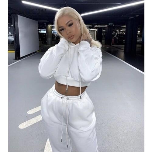 Hooded Tracksuit Autum Solid 2 Piece Set Long Sleeve Hoodies Top Women Sweatpants Jogger Suit Sport Outfits Oversize Sweatsuit