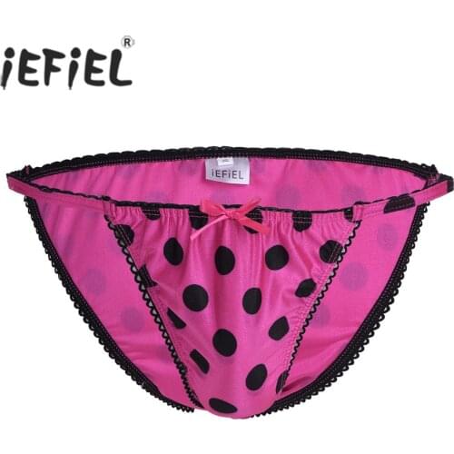 Mens Lingerie Jockstraps Gay Panties for Mens Polka Dots Bow Lacework Bikini Briefs Sexy Male Slim Fit Underwear Underpants
