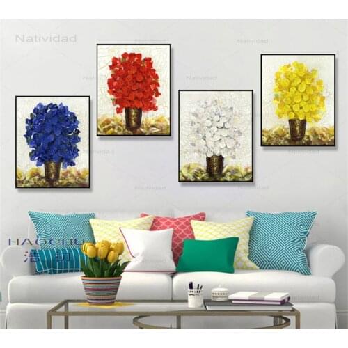 Vintage Romantic Flower Pot Art Pictures Triptych Colorful Wall Posters Canvas Paintings for Home Wedding Decoration Craft
