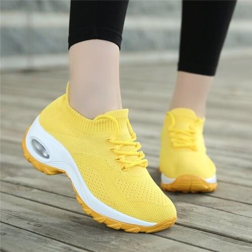 Lucyever Womens Breathable Air Cushion Sneakers Autumn 2021 Knitted Sports Shoes Woman Casual Platform Vulcanize Shoes Flats 42