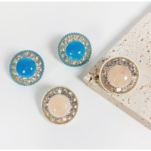 Korean Rhinestone Round Stone Stud Earrings for Women Elegant Fashion 2021 New Trend Student Jewelry Gifts