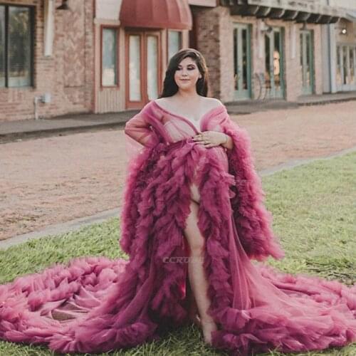 Ladies Dressing Gown Fluffy Tulle Long Bridal Robe Maternity Robes Photo Shoot Women Bathrobe Wedding Birthday Party Dress