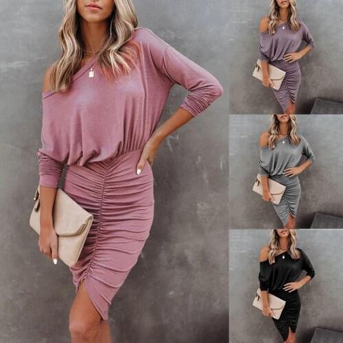 Dress Women Summer new 2021 long-sleeved round collar irregular package hip creases sexy women Dresses Casual Vestidos CKX9595
