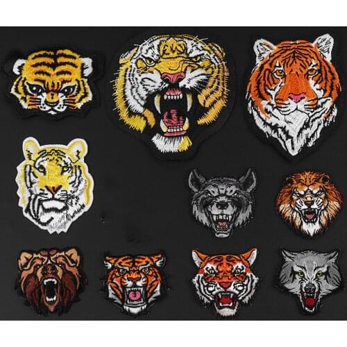 Animal Wild Boar Tiger Lion Wolf Embroidery Iron On Patches For Clothing Applique DIY Hat Coat Dress Accessories Cloth Sticker