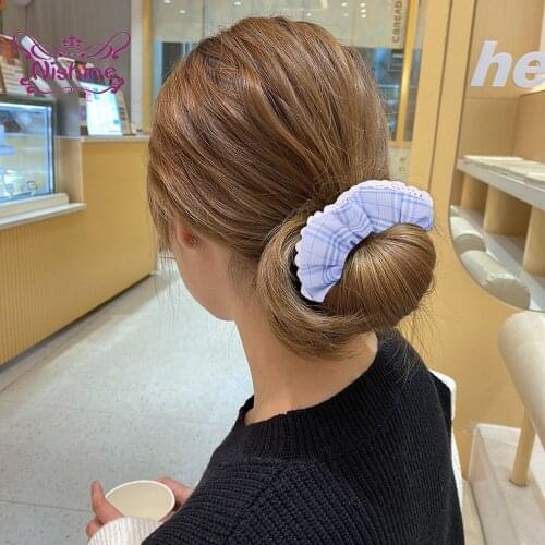 Nishine 1 PCS Women Elastic Scrunchies Ponytail Holder Hairband Fashion Plaids Print Large Intestine Hair Rope Girls Headwear