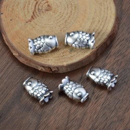 100% 3D 999 Silver Fengshui Fish Symbol Beads Pure Silver Good Luck Jewelry Accessories Beads DIY Bracelet Beads