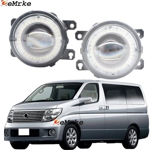 2 Pieces Car LED Lens Fog Lights Assembly Angel Eye DRL Daytime Runinng Light Lamp for Nissan Elgrand Highway Star 2004-2010