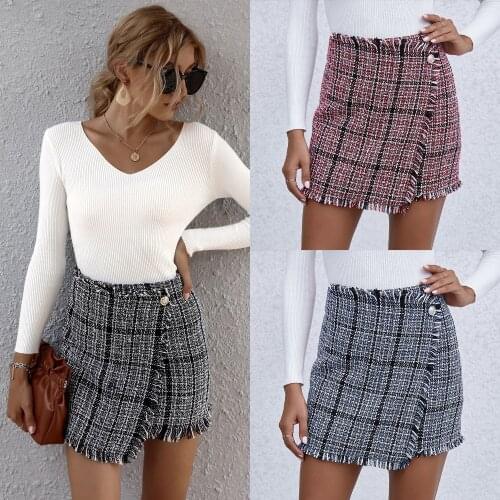 2020autumn and winter womens wild stitching plaid cloth bag hip skirt sexy light mature temperament waist slim skirt women