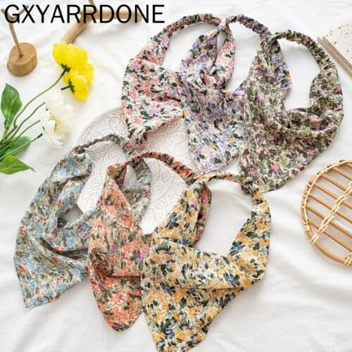 2021 Flower Hair Scarf Scrunchies Vintage Triangle Bandanas Hairband Headband with Clips Elastic Hair Bands Headwrap Accesories