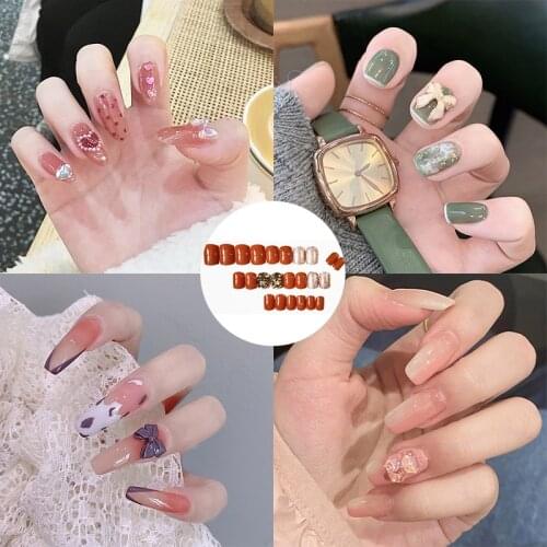 24pcs Fake Nails With Design Butterfly Print Type Long Paragraph Fashion Manicure Patch False Nails With Glue Press On Save Time