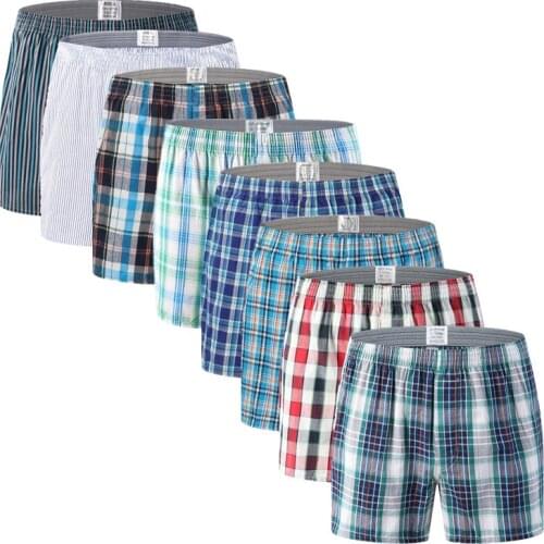 3 Pcs Mens Underwear Boxers Loose Stripe and Plaid Shorts Mens Panties Cotton Large Size Arrow Pants At Home Underwear Men