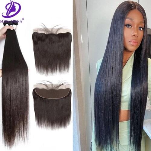 30 36 38 40 Lace Hair Straight Bundles With Frontal Brazilian Hair Weave Human Hair 13x4 Lace Frontal Closure For Black Woman
