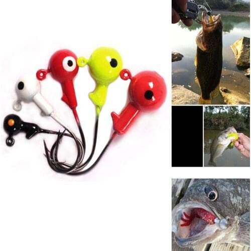 5pcs/set Round Lead Head Barbed Single Hooks Bass Hard Metal Jigs Fishing Tackles Lures Colored Lead Hook Fishinghooks
