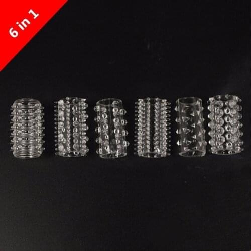 6 in 1 Silicone Penis Rings Reusable Condom Penis Sleeve Cock Ring Delay Lasting Condoms Adult Sex Product Sex Toys for Men