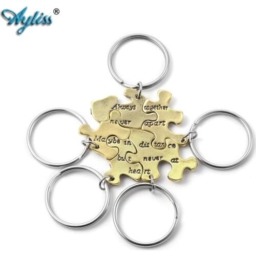 Ayliss 5pcs/set Vintage Bronze Jigsaw Puzzle Piece Keyrings Friendship Famliy Keychains for Best friend Women Girls