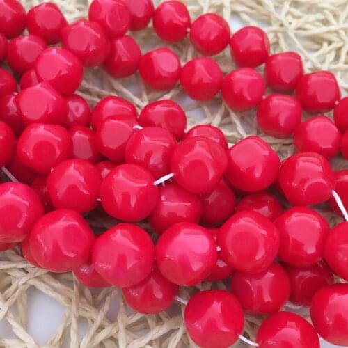 Free shipping red artificial coral 14mm irregular faceted round shape diy jewelry high grade women loose beads 15inch B605