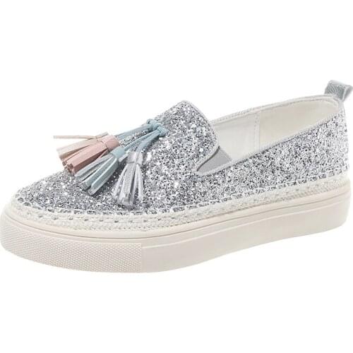 Bling Crystal Colorful Tassel Loafers Shoes Women Slip on Shallow Mocassins Paillette Espadrilles Flats Sneakers Platform Shoes