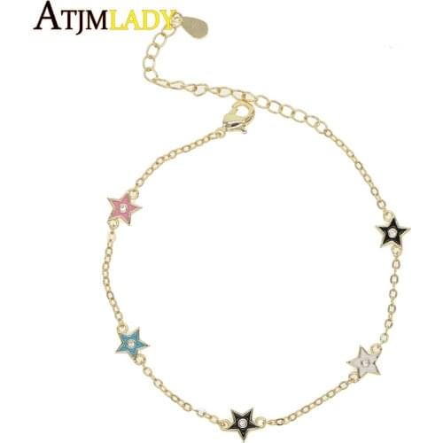 Gold filled trendy bracelet minimal delicate for girl women 15+4cm extend chain turkish evil eye enamel moon heart lucky jewelry