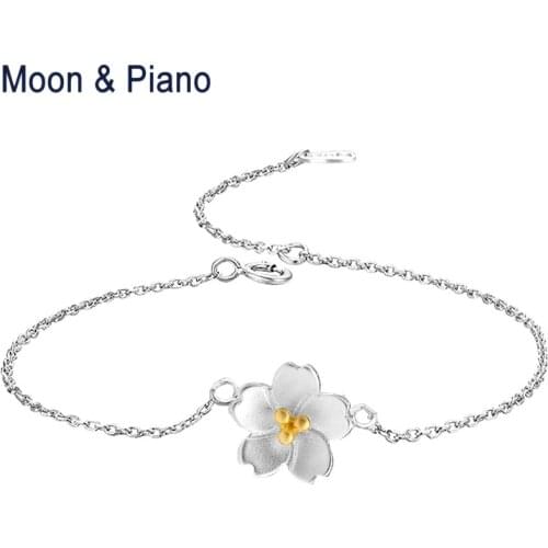 925 Sterling Silver Cherry Blossom Sparkling Strand Bracelet For Women Engagement Anniversary Beautiful Birthday Gift 2018 New