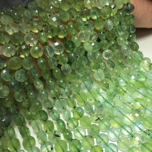 AAA LOOSE BEADS green Prehnite coin faceted 8/10mm Wholesale for DIY jewelry necklace 36cm