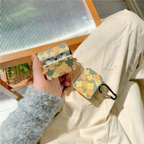 Ins Art Painting Flower Leather embossment Earphone Case for Airpods 1 2 Pro Fragment Flower Bluetooth Earphone Cover with hook