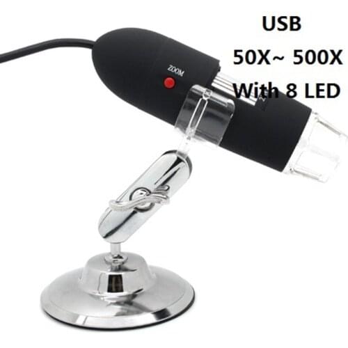 Brand 500X USB Digital Microscope 50X~500X 2MP Loupes With 8 LED Video Camera Electronic Magnifier Black With Stand
