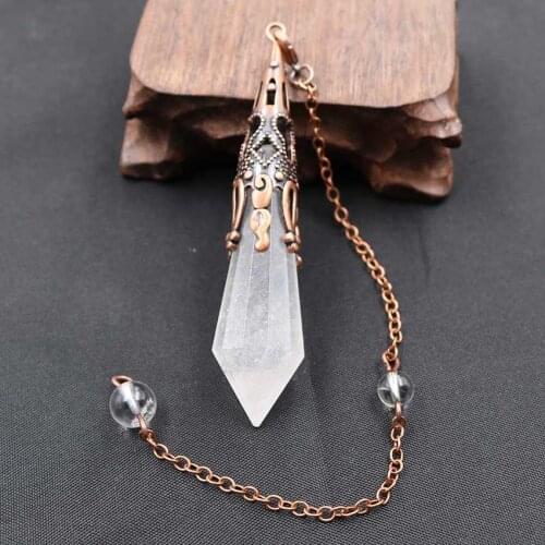 FYSL Copper Hexagon Prism Clear Quartz Pendant Tiger Eye Stone Link Chain Vintage Style Jewelry