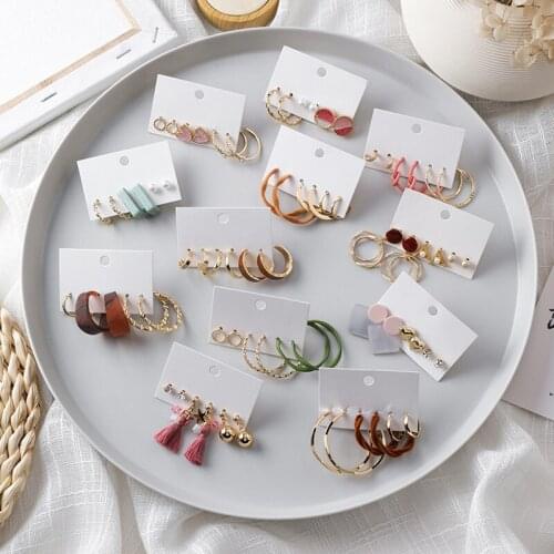 Geometric Simple Fashion 6 Piece Set Earrings Wild Round Circle Fashion Popular Set Ear Jewelry