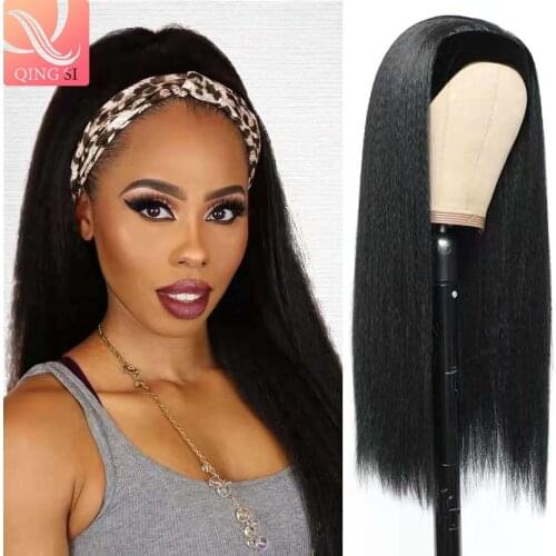 Headband Wig Human Hair Glueless Headband Wigs for Black Women Kinky Straight Human Hair Wig 180% Density Brazilian Virgin Hair