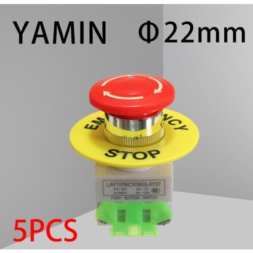 5pcs 22mm Emergency Stop NO NC Self Locking Red Mushroom Cap 660V 10A Four Scres Push Button Switch