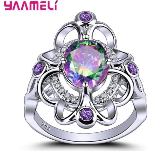 925 Sterling Silver Princess Queen Crown Engagement Ring for Women Big Clear Colorful CZ Sterling Silver Jewelry Free Shipping