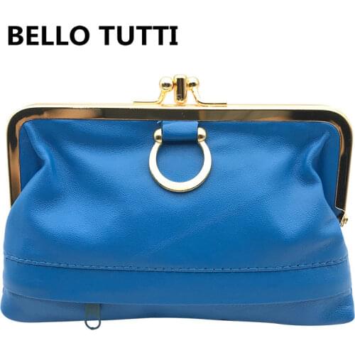 BELLO TUTTI Genuine Leather Women Purses Metal Farme Coin Purse Sheepskin Card Holder Coin Wallet Female Girls Change Purse Bag