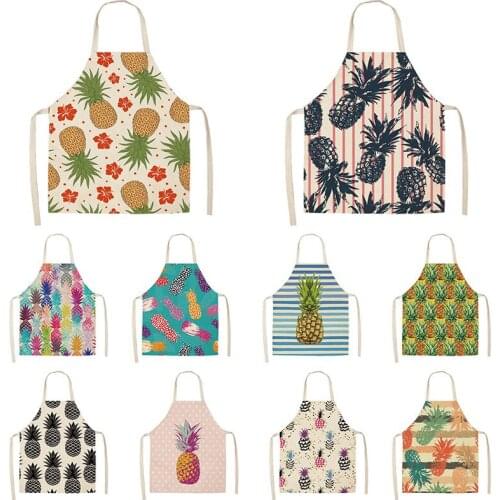 Summer Kitchen Aprons Pineapple Pattern Cotton Linen Sleeveless Aprons for Woman/kids Home Cooking Baking Cleaning Tools 65X53cm