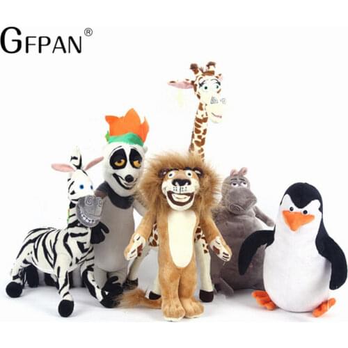 6pcs/set hot sale wholesale Madagascar stuffed animal toy lion zebra giraffe penguin hippo childrens party gift for kids