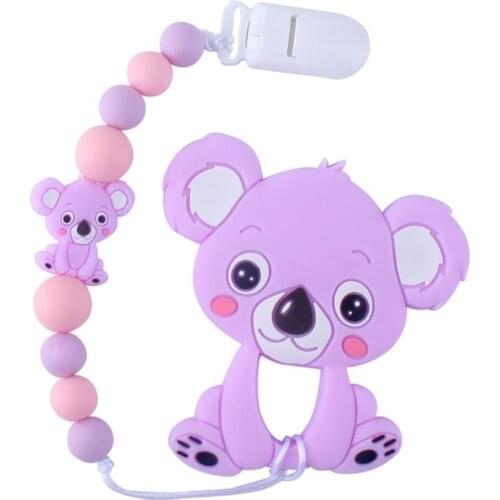 Cute Infants Molar Toy Cartoon Animal Koala Tooth Gel Pacifier Chain Newborn Baby Silicone Teether Bathing Gifts