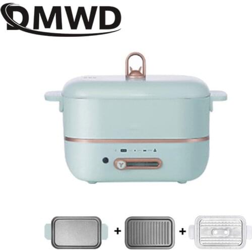 DMWD Multifunctional Electric Cooker BBQ Grill Split Hot Pot Barbecue Steak Frying Pan Non Stick Plate Food Steamer 220V