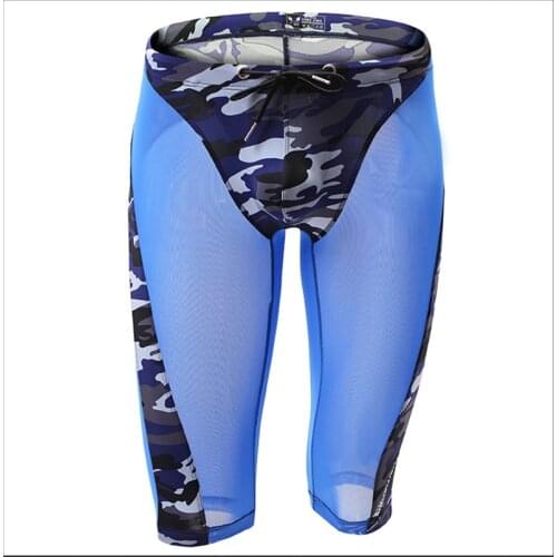 Men super thin sexy transparent boxers underwear long Legging Sport shorts