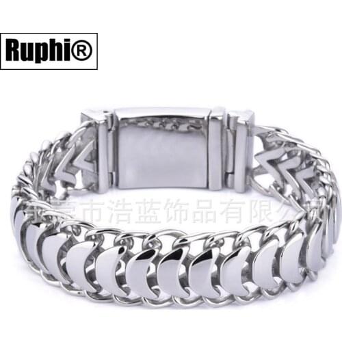New Mens Bracelet 20mm Wide Stainless Steel For Male Unisex Punk Armor Fish Scales Curb Chain Thick Buckle Bracelets
