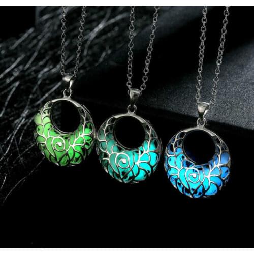 In Locket Moon Glowing Luminous Dark Glow Pendant Hollow Silver Color Choker Necklace