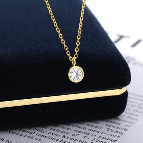 Cute Small Round Circle Necklace for Women Stainless Steel Crystal Necklaces Choker Cubic Zirconia Necklace Jewelry For Girls