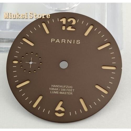 Parnis 35.4mm dark brown watch dial luminous dial fit ETA 6497 or Sea gull st36 movement