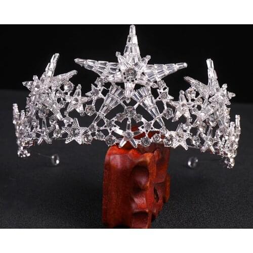 Baroque Luxury Sparkling Crystal Star Bridal Tiaras Crown Big Rhinestone Pageant Diadema Bride Headband Wedding Hair Accessories