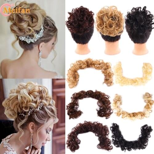 MEIFAN Synthetic Messy Scrunchies Curly Donut Chignon Hair Bun Elastic Band Hair Extensions Hairpieces for Women