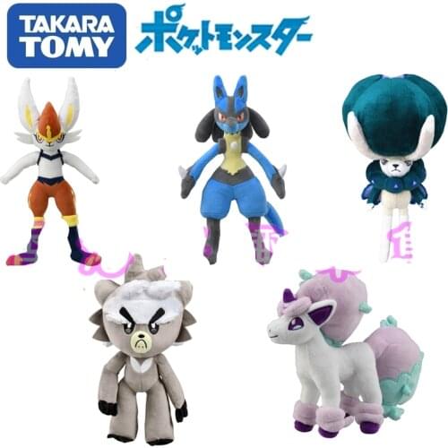 TAKARA TOMY Genuine Pokemon Kubfu Lucario Cinderace Calyrex Ponyta Cute Plush Action Figure Model Toys