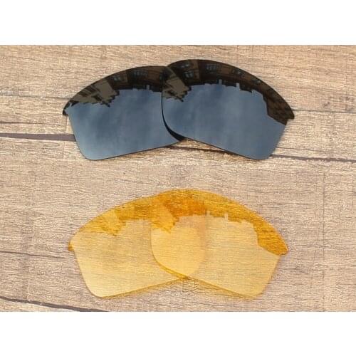 Vonxyz 2 Pairs Stealth Black & Yellow Replacement Lenses for-Oakley Bottle Rocket Frame