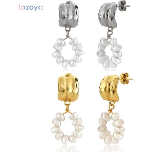LOZOYA 925 Sterling Silver Gold Irregular Large Jewelry Pearl Circle Pendant Drop Earring 2021 Rock Punk Big For Women