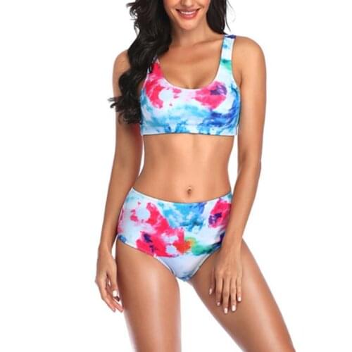 Female Swimwear Women' s Tie-Dye Print Two-Piece Swimwear Bikini Set( Red/Pink S/M/L/XL)